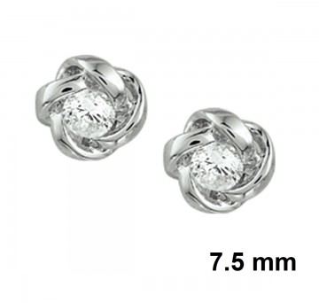 Zilveren oorbellen knoop + zirkonia 7.5mm