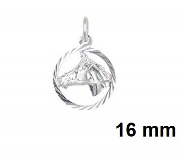 Zilveren paard hanger 16mm met rand