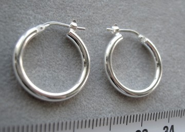 Zilveren oorringen 20 mm, 2,5 mm ronde buis