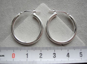 Zilveren oorringen 25 mm, 2,5 mm ronde buis