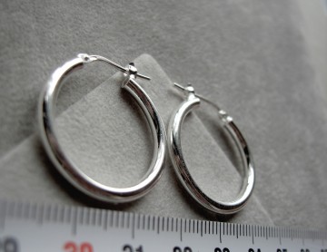 Zilveren oorringen 25 mm, 2,5 mm ronde buis