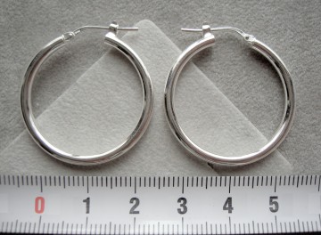 Zilveren oorringen 30mm, 2,5 mm ronde buis