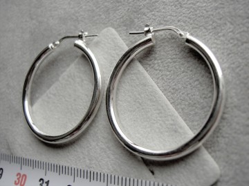 Zilveren oorringen 30mm, 2,5 mm ronde buis