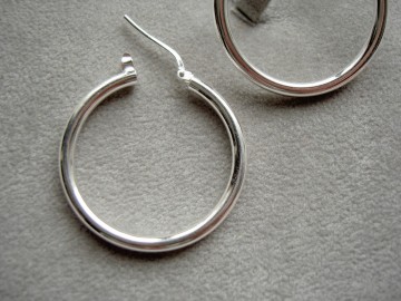 Zilveren oorringen 30mm, 2,5 mm ronde buis