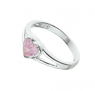 Zilveren ring hart roze zirkonia kinderring