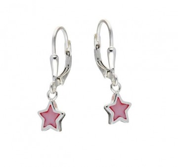 Zilveren oorbellen Roze ster hangertjes