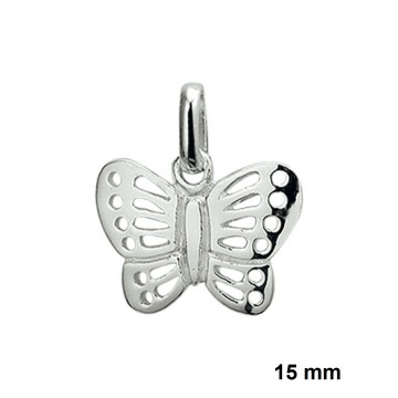 Zilveren vlinder hanger (15 mm)