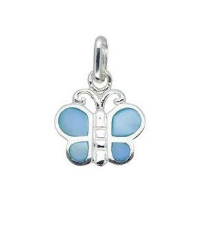 Zilveren vlinder hanger blauw parelmoer