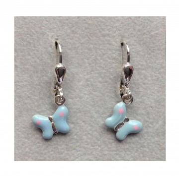 Zilveren vlinder oorbellen licht blauw hangertjes