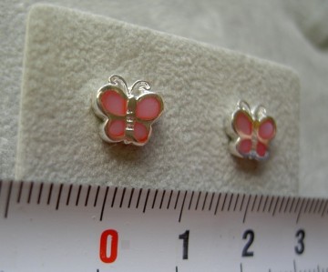 Zilveren oorbellen vlinder roze