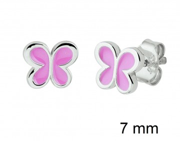 Zilveren vlinder oorbellen Roze