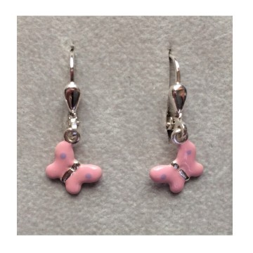 Zilveren oorbellen vlinder roze hangertjes