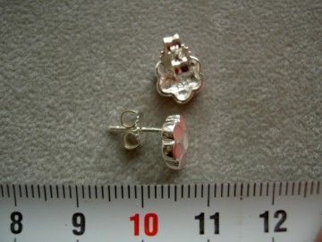 Zilveren oorbellen bloem roze