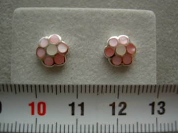 Zilveren oorbellen bloem roze