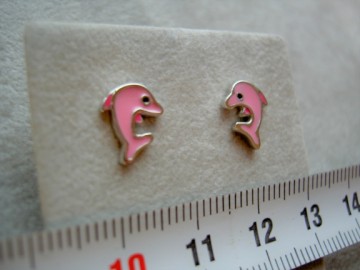 Zilveren oorbellen dolfijn roze