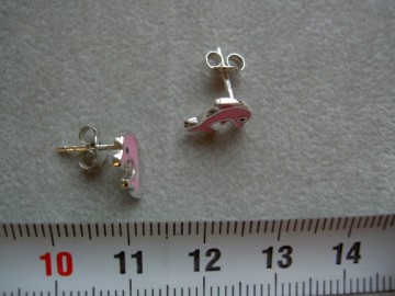 Zilveren oorbellen dolfijn roze