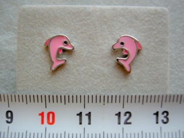 Zilveren oorbellen dolfijn roze