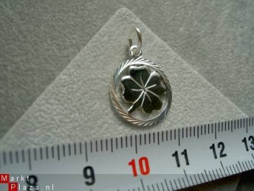 Zilveren klavertje vier met rand, 15 mm