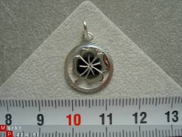 Zilveren klavertje vier met rand, 15 mm