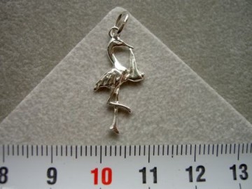 Zilveren ooievaar met baby geboorte hanger